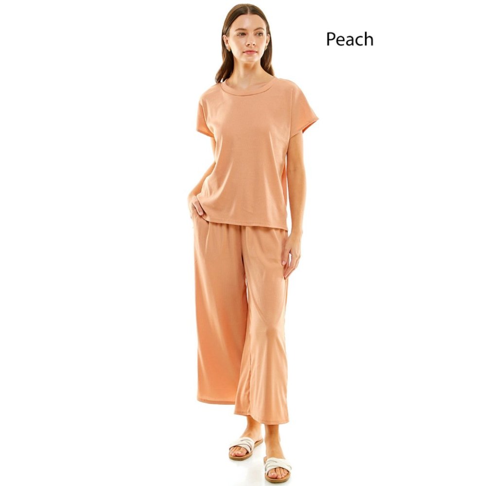 Loungewear Beige Lilac Short Sleeve Casual Wear Top Bottom Pajama 2pc Set